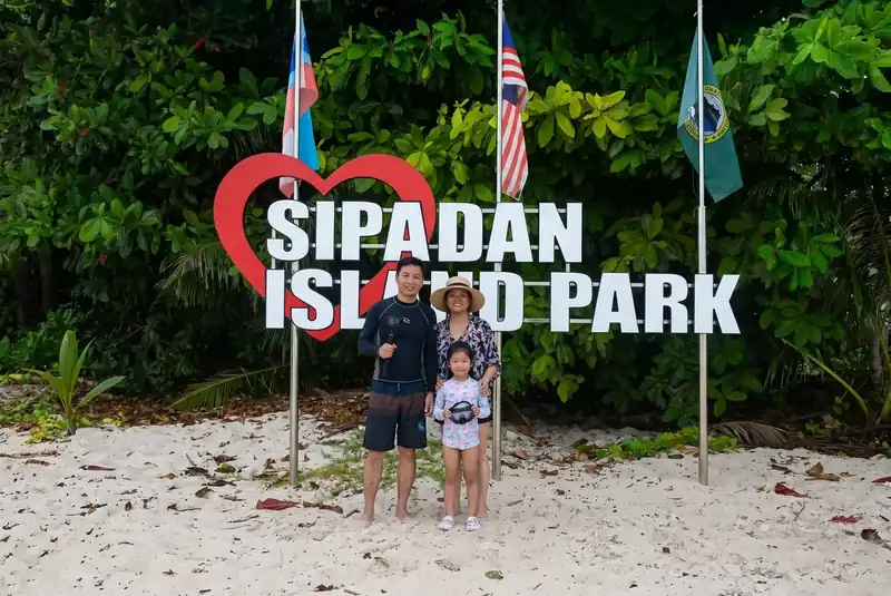 Sipadan Island park entrance sign, protected marine reserve, Sabah Malaysia